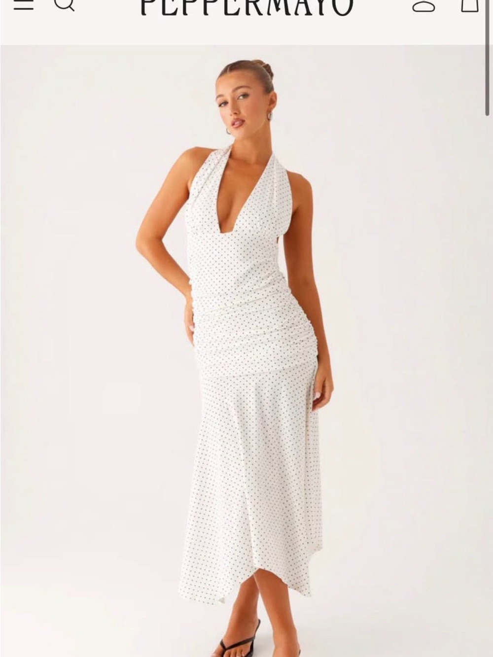 Peppermayo White Polka Dot Halter Maxi Dress